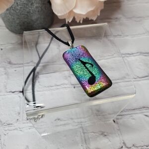 Dichroic Glass Music Note Pendant Cord Necklace